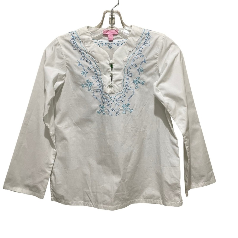 Lilly Pulitzer Kid’s Simona Novelty Embroidered Tunic Top White Size 12